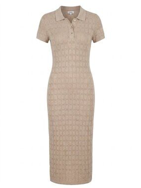 Loucia Pointelle Beige Knit Polo Midi Dress Sizes S, M, L NWT